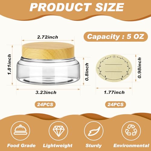 24 Pack Plastic Cosmetic Jars with Lids Label, 5 oz, Clear,Light Beech - color: Clear,Light Beech, size: 5 oz