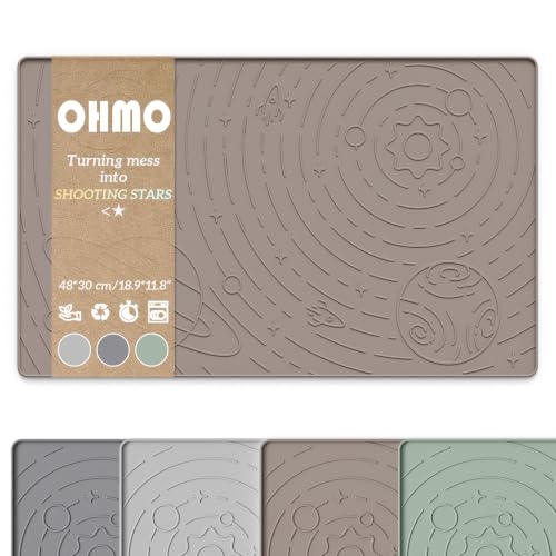OHMO Galaxy Pet Feeding Mat, 18.9x11.8 Silicone Cat Food Mat, Beige - color: Beige, size: 18.9"L x 11.8"W