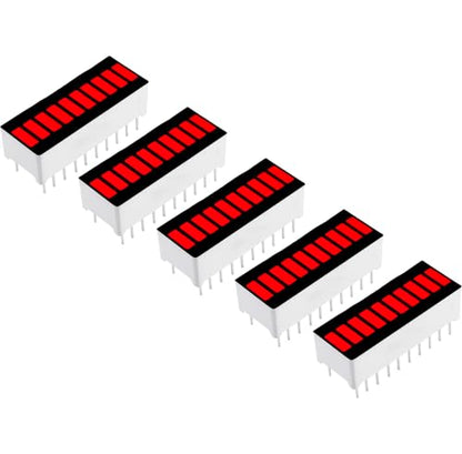 10 Segment LED Bar Graph Display Module Red Light Indicator for Arduino ESP32 ESP8266 Raspberry Pi, Presoldered, 5 Pack