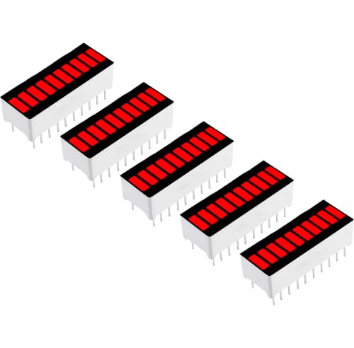 10 Segment LED Bar Graph Display Module Red Light Indicator for Arduino ESP32 ESP8266 Raspberry Pi, Presoldered, 5 Pack