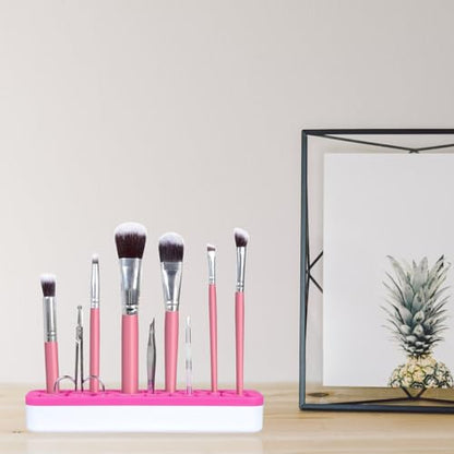 TANG SONG 2 PCS Rectangle Silicone Make up Brush Holder Cosmetic Storage Box Desktop Organizers (Pink) - color: Pink