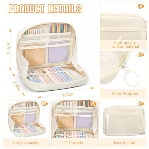 135 Pcs Book Annotation Kit Aesthetic Pencil Case Bag 12 Highlighter 11 Gel Pen 1 Marker 300 Sheet Transparent Sticky Notes Pad 2640 Index Stickers Bible Study Supplies(Kawaii,Beige) - color: Beige, style: Kawaii