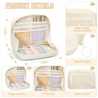 135 Pcs Book Annotation Kit Aesthetic Pencil Case Bag 12 Highlighter 11 Gel Pen 1 Marker 300 Sheet Transparent Sticky Notes Pad 2640 Index Stickers Bible Study Supplies(Kawaii,Beige) - color: Beige, style: Kawaii