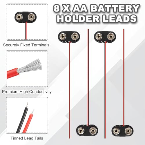 MECCANIXITY 6Pcs 8 x 1.5V AA Battery Holder with 9V T Type Snap Connector
