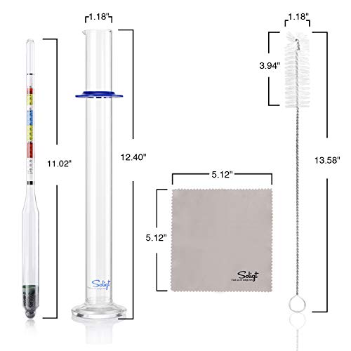 SOLIGT Triple Scale Hydrometer and Glass Test Jar for Wine, Beer, Mead & Cider - ABV, Brix and Gravity Test Kit