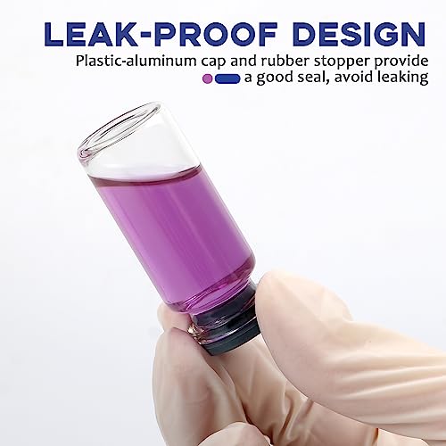 100 Pack Glass Vials Clear Glass Headspace Vial with Plastic-Aluminum Flip Caps, Rubber Stoppers and Label Papers, Small Glass Lab Vials 2ml - size: 2ml-100pcs