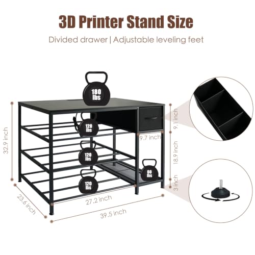 3D Printer Stand with Fliament Storage, Heavy Duty 3D Printer Table (Black) - color: Black, size: 3Tier