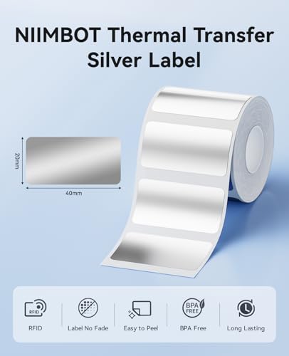 NIIMBOT M2/M3 Thermal Transfer Labels 1.57" x 0.78" (40x20mm) Silver - size: 40*20MM Silver
