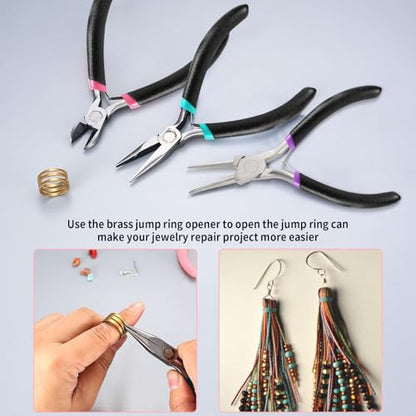 3Pcs Jewelry Making Tools Pliers Kit,Needle Nose/Round Nose Pliers/Diagonal - style: 3pcs - Black