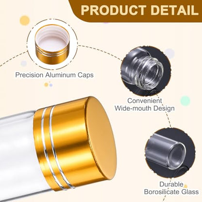 uxcell 24Pcs Small Glass Bottles Vials, 20ml Jars with Gold Aluminum Caps