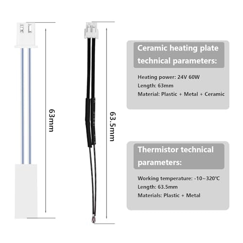 2 Pack Ceramic Heater Thermistor for Elegoo Centauri Carbon, 24V 60W Heater Cartridge High Temperature Thermistor Hot End Replacemnt Kits for Centauri Carbon/Centauri 3D Printer - style: 2PCS Ceramic Heater Thermistor