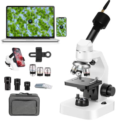 40-2000X HD Optical Microscope for Students, Dual LED Lights, with Specimen Slides (Basic Version+Wireless Eyepiece) - color: Basic Version+Wireless Eyepiece