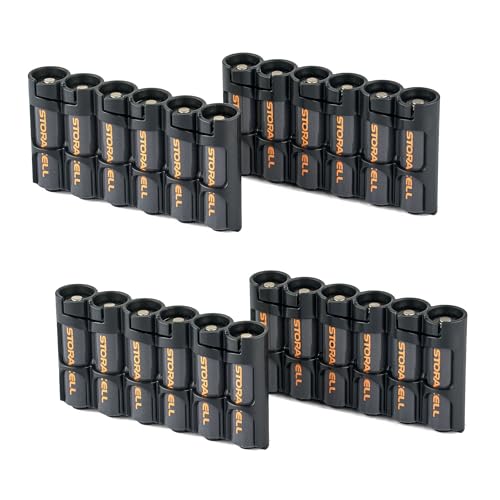Storacell Slimline AA-6 Battery Storage Caddy and Dispenser (Pack of 4), Black, Holds 6 AA Batteries (Not Included), Durable & Compact Design, The Original Battery Caddy, Made in The USA - color: Black, size: Four Pack