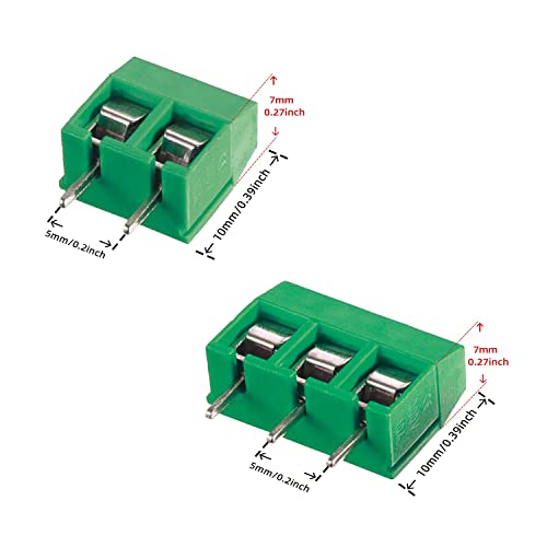 BOJACK Green 5MM 2-Pin & 3-Pin Pitch PCB Mount Screw Terminal Block Connector for Arduino and Home Electronics Projects (Pack of 70) - color: Green