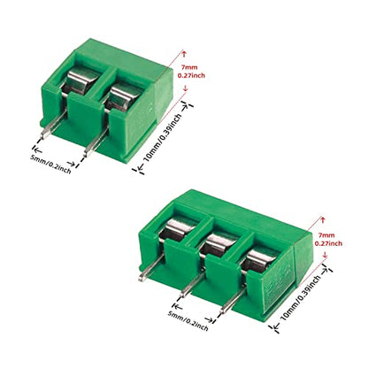 BOJACK Green 5MM 2-Pin & 3-Pin Pitch PCB Mount Screw Terminal Block Connector for Arduino and Home Electronics Projects (Pack of 70) - color: Green