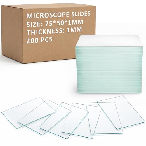 Sosation 200 Pcs Pre-Cleaned Glass Microscope Slides 75 x 50 mm/3" x 2" High-Transparency Microscope Slides for School Laboratories Professional Biological Observation