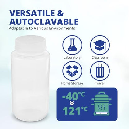 United Scientific™ Sample Bottles with Lids, Polypropylene, 250ml, 12-Pack - size: 8 oz (Pack of 12)