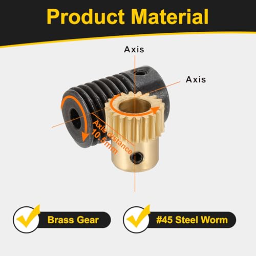 uxcell Worm Gear Set 20T 0.5 Module 20:1 Reduction Rate, Right Rotation Drive Gear Box Wheel Reduce Transmission Part (Brass Gear-6mm Bore, #45 Steel Rod 4mm Bore) - size: Gear-6mm, Rod-4mm Bore, style: 0.5M-20T