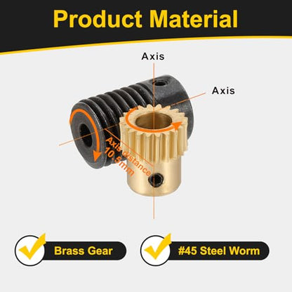 uxcell Worm Gear Set 20T 0.5 Module 20:1 Reduction Rate, Right Rotation Drive Gear Box Wheel Reduce Transmission Part (Brass Gear-6mm Bore, #45 Steel Rod 4mm Bore) - size: Gear-6mm, Rod-4mm Bore, style: 0.5M-20T
