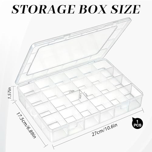 24 Grids Plastic Organizer Box with Removable Dividers Clear Multi Compartment Storage Container Small Crafts Organizer Box for Beads Jewelry Tackles Nail Charm Button Sticker (1Pcs)