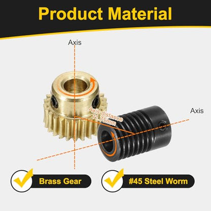 uxcell Worm Gear Set 25T 0.5 Mod 1:25 Brass Gear-5mmOD,1045 Steel Rod 6mmOD - size: Gear-5mm, Rod-6mm Bore, style: 0.5M-25T