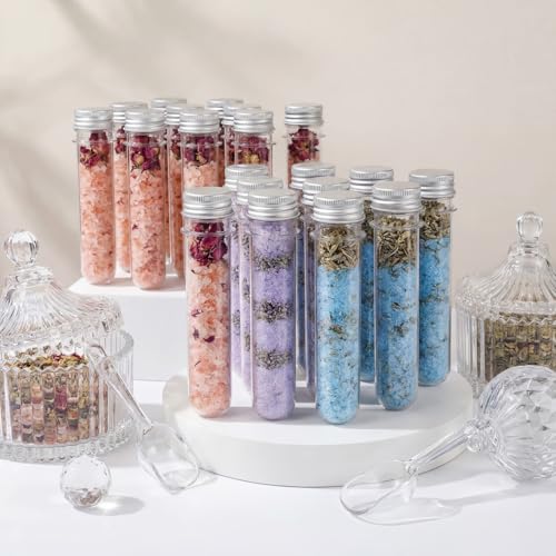 Xinnun 45 ml 200 Pcs Plastic Test Candy Tube Bulk Transparent Clear Bath Salt Tube Lid Plastic Vial Decor DIY Liquor Beading Seed Shampoo Hot Chocolate Spice Flower Storage Scientific Project Party