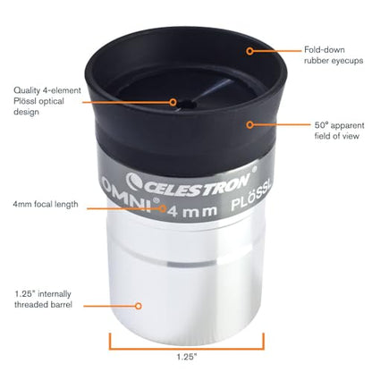 Celestron Omni 1.25" 4mm Telescope Eyepiece for High-Power Planetary Detail