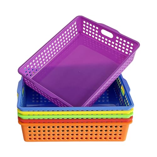 6 Pack Plastic Turn in Paper Trays for Classroom, Bin Baskets,Bright Color - color: Bright Color