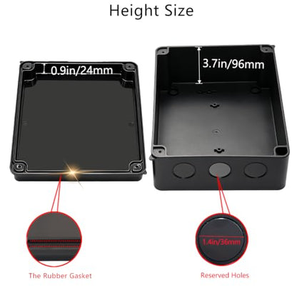 Outdoor Waterproof Box,Junction Box Reserved Holes IP65 ABS Plastic Electrical Boxes Power Cord Enclosure Project Box Black 10 x 7.9 x 4.7 inch(255x200x120mm) - size: 10" x 7.9" x 4.7"