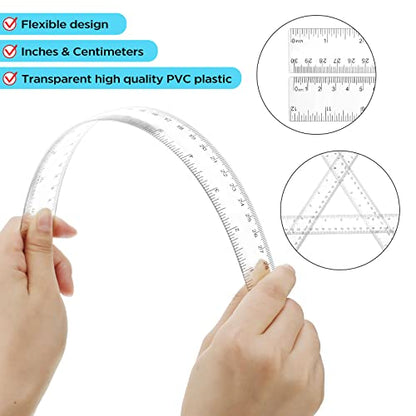 Zonon 2 Pcs 12 Inch Clear Ruler and 6 Inch Plastic Protractor Set, Clear - color: Clear