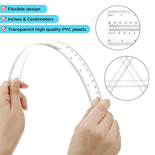 Zonon 6 Packs 12 Inch Plastic Ruler and 6 Inch Protractor Set, Clear Geometry Math Set, Transparent Ruler Supplies for Back to School, Classroom and Student School Supplies, Office Drawing
