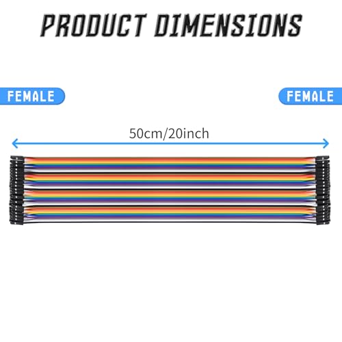 40 Pins Female to Female Flat Ribbon Cables, 50cm / 20" - size: Female to Female 20"