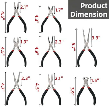 ZAVOOS 8 Pack Mini Pliers Set, Jewelry Making Tools Kit with Pouch