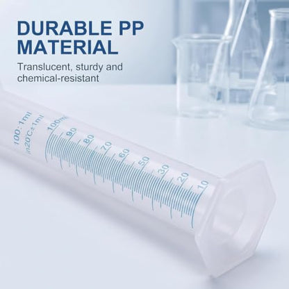 1PC 100ml Plastic Graduated Cylinder - Transparent Measuring Cylinder Set for Science Lab Experiments, Chemistry and Laboratory Equipment with Precise mL Markings