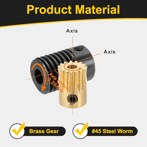 uxcell Worm Gear Set 15T 0.5 Module 15:1 Reduction Rate, Right Rotation Drive Gear Box Wheel Reduce Transmission Part (Brass Gear-3mm Bore, #45 Steel Rod 5mm Bore) - size: Gear-3mm, Rod-5mm Bore, style: 0.5M-15T