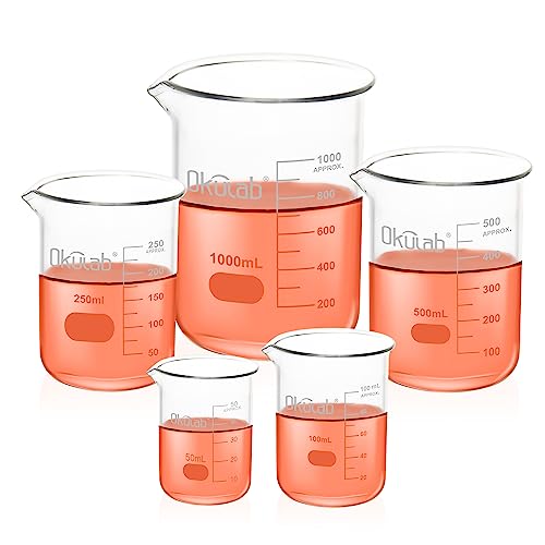 Glass Beaker Set, Low Form, Graduated 3.3 Borosilicate Glass Beakers (I PC of 50 100 250 500 1000ml) for Lab, Classroom, Craft, Kitchen, BKLGS5A1 - style: Vol.50ml,100ml,250ml,500ml,1000ml