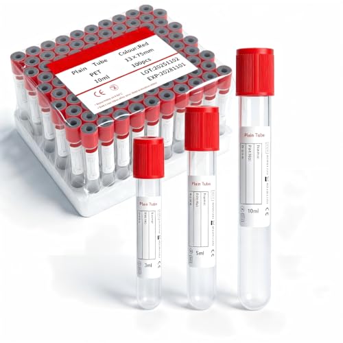 100 Pcs 3ml Plain Plastic Sample Tubes with Red Caps for Lab Use - color: red-3ml-100