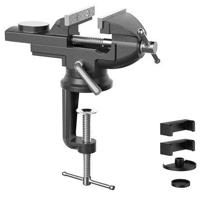 Portable Vise Clamp On Vice for Workbench- 3 Inch Rotate 360°Bench Clamp Swivel Base for Drilling Metalworking Woodworking, Cutting Conduit, Black - style: 3-black