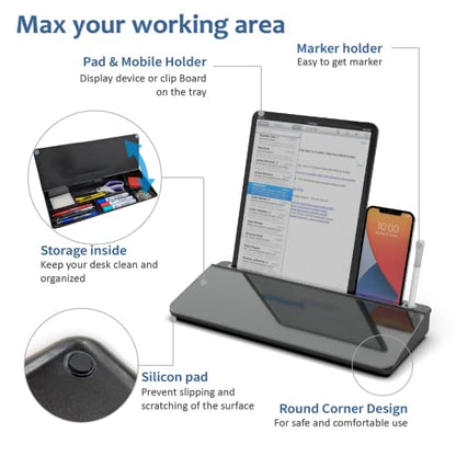 Audio-Visual Direct Glass Desktop Keyboard Whiteboard Set, Black - color: Black, size: 15.75"W x 7"H