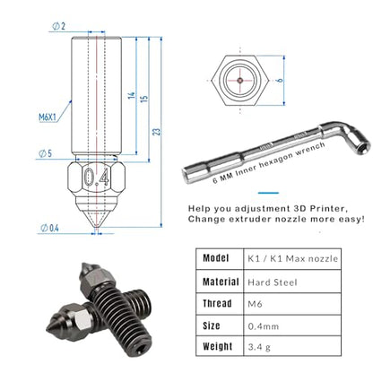 K1 Nozzles Hardened Steel 3D Printer Extruders Nozzles - size: K1 Hardened Steel, style: Kit: 0.4 Nozzles