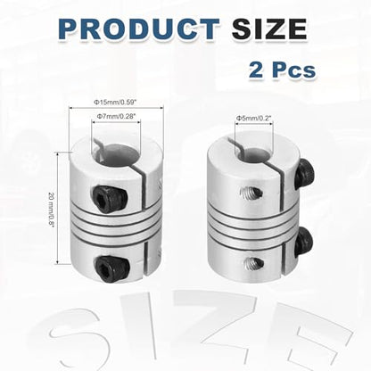 MECCANIXITY 2 Pcs 5 to 7mm Flexible Shaft Coupling 20mm L 15mm Dia - size: 5 to 7mm