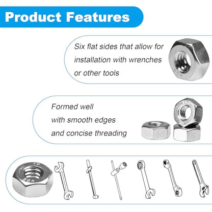 100pcs #8-32 Hex Nuts, 304 Stainless Steel - size: #8-32;100 PCS