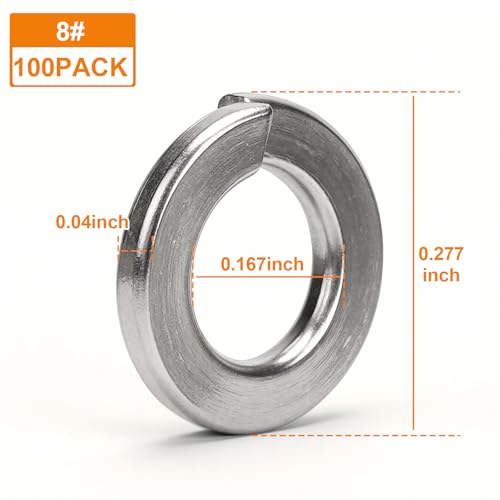 100Pcs 8# Spring Lock Washer, 304 Stainless Steel - color: Silver, size: 8#