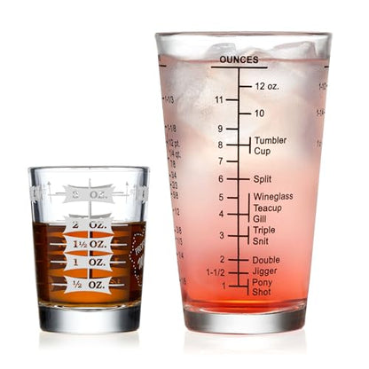 Libbey Mixology 2-Piece Measuring Glass Set, 16 oz, 4 oz Bartender Mixing Glass with Measurement Lines, Drink Measurer for Cocktails, Beer, and More - color: Measuring Set 2