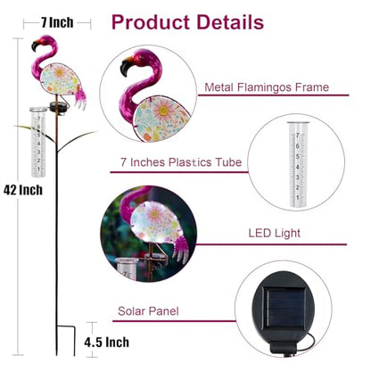 42" Flamingo Rain Gauge Outdoor, Solar Rain Gauges with White LED Lights - color: Pink - Flamingo