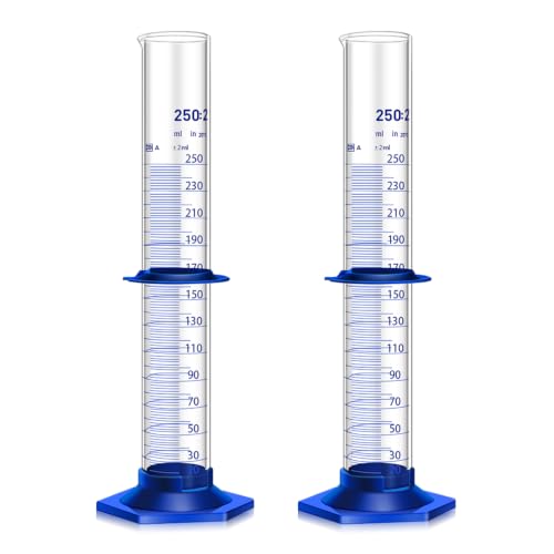 2PCS Graduated Cylinder Measuring Cylinder Thick Glass Lab Cylinders Glass Graduated Cylinder Glass Measuring Cylinder (250ML)
