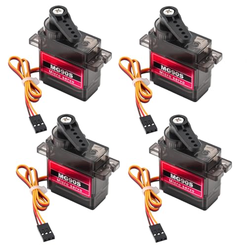 4 Pack MG90S Micro Servo Motor Full Metal Geared 9G, 180 Degree Rotation - size: Control Angle 180 Degree