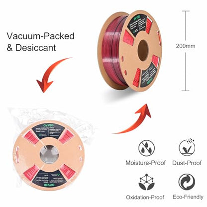 OVV3D PLA Filament 1.75mm, 3D Printer Filament Silk PLA Dual Color PLA Filament, Black Red, Color Change Every Inch 3D Printer Filament +/-0.02mm, 1kg/2.2lb - color: Dual-color Black Red