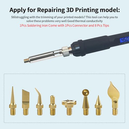 FYSETC 3D Printer Accessories Soldering Iron Kits: 60W 110V LCD Digital Solder Iron Pen with 7 Heat Set Insert Tool and 16Pcs Brass Cleaning Up