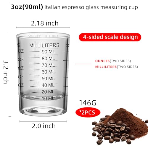 2Pcs Shot Glass Measuring Cup 3 Ounce/90ML Liquid Heavy High Espresso Glass Cup Black Line Espresso Shot Glasses with Measurement (2)